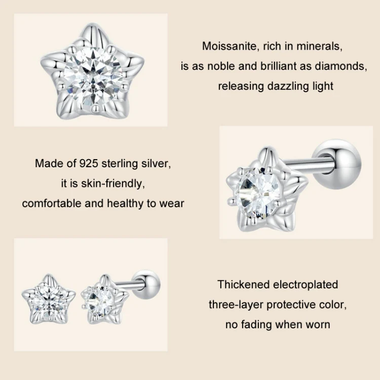 S925 Sterling Silver Moissanite Star Thread Earrings(MSE051) - Image 4