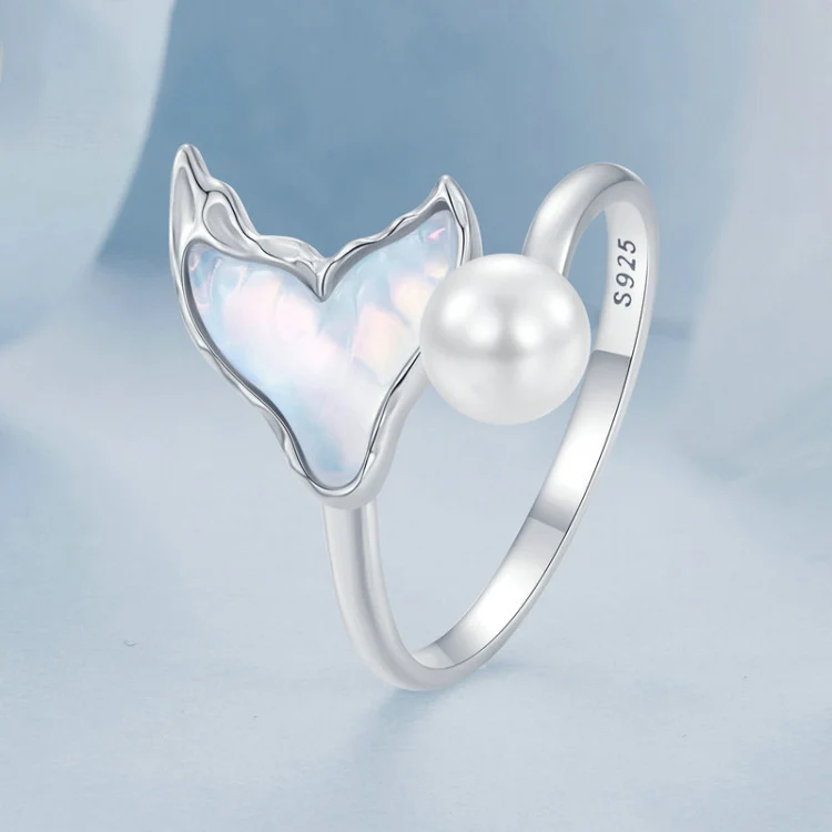 S925 Sterling Silver Ocean Style Fantasy Fishtail Open Adjustable Ring(BSR544-E) - Image 2
