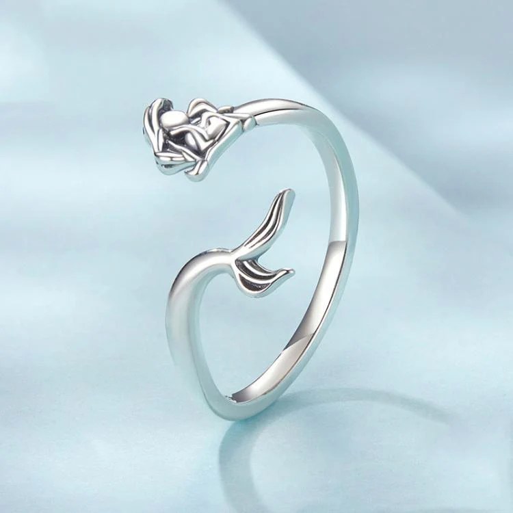 S925 Sterling Silver Oxidized Mermaid Adjustable Ring(SCR1096-E) - Image 2