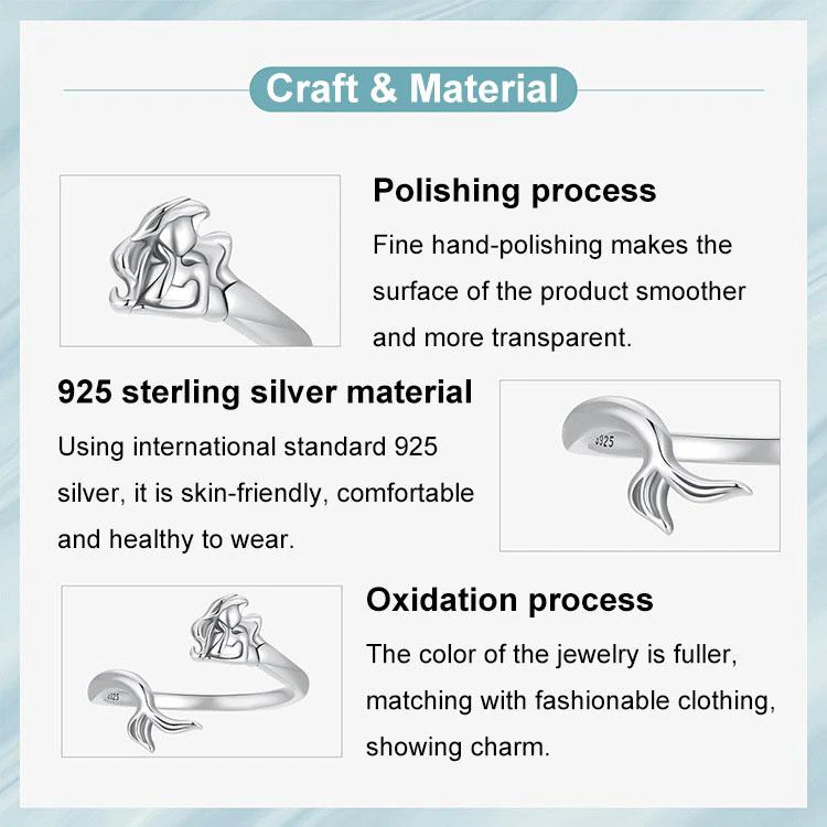 S925 Sterling Silver Oxidized Mermaid Adjustable Ring(SCR1096-E) - Image 4