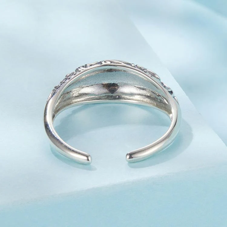 S925 Sterling Silver Oxidized Retro Pattern Open Adjustable Ring(SCR1095-E) - Image 3