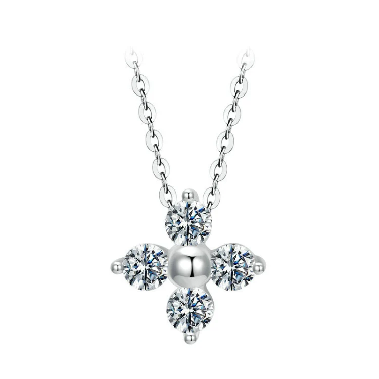 S925 Sterling Silver Plated with Platinum Lucky Four-leaf Clover Moissanite Necklace(MSN038)