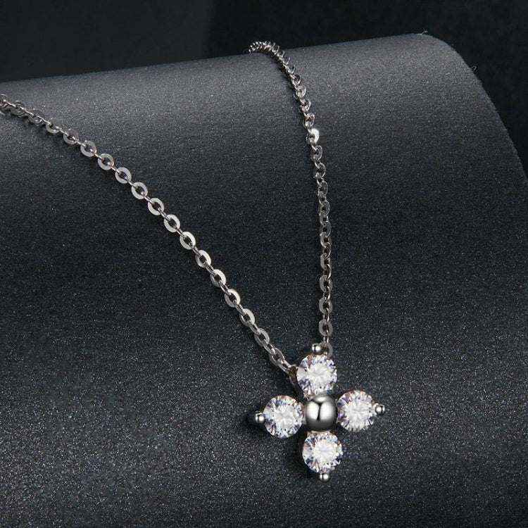 S925 Sterling Silver Plated with Platinum Lucky Four-leaf Clover Moissanite Necklace(MSN038) - Image 2