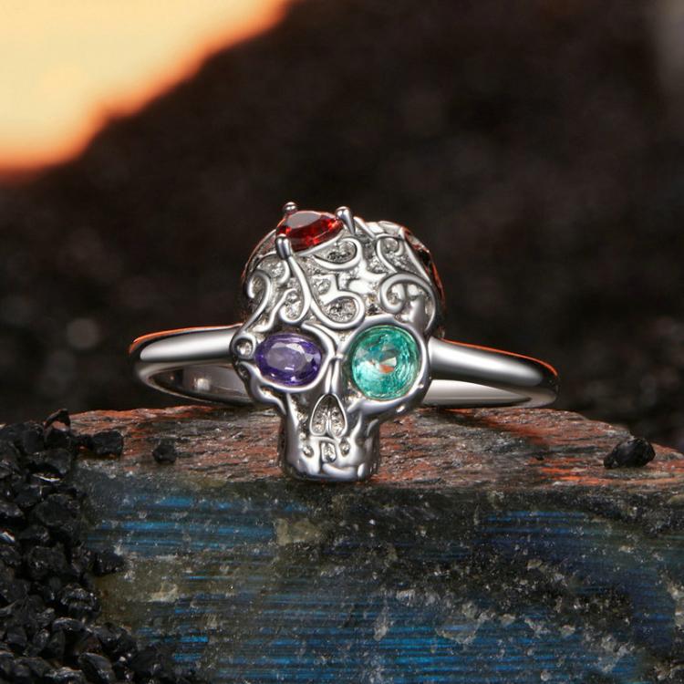 S925 Sterling Silver Platinum-plated Adjustable Skull Open Ring(BSR607-E) - Image 2