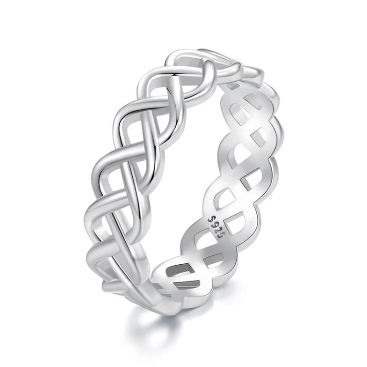 S925 Sterling Silver Platinum-plated Braided Hollow Ring(No.6)