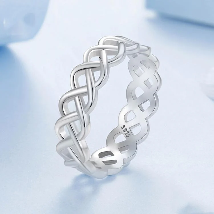 S925 Sterling Silver Platinum-plated Braided Hollow Ring(No.6) - Image 2