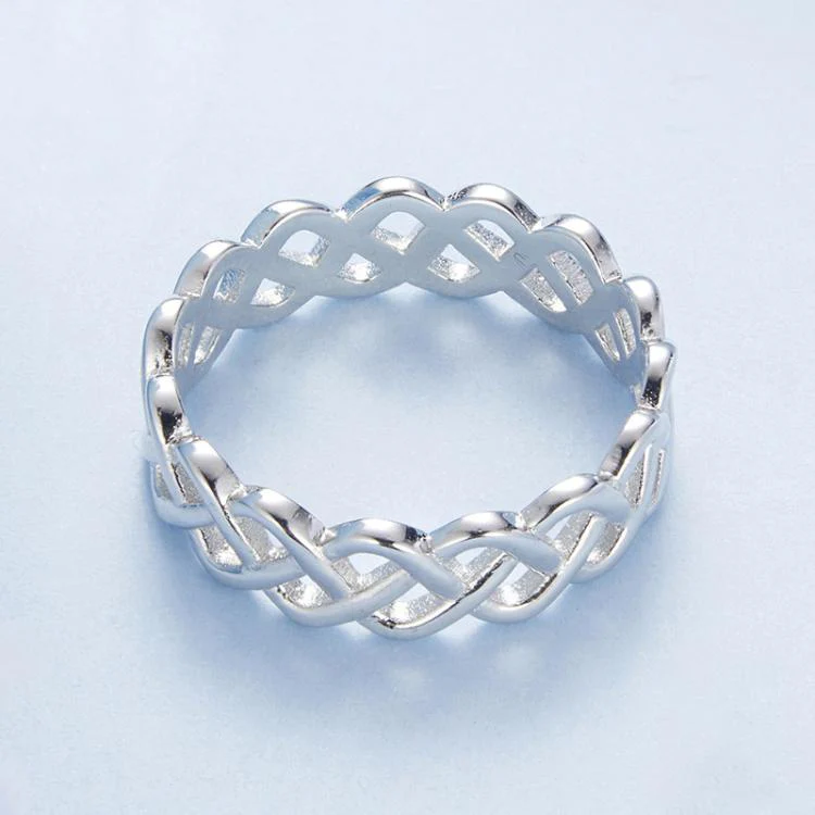 S925 Sterling Silver Platinum-plated Braided Hollow Ring(No.6) - Image 3
