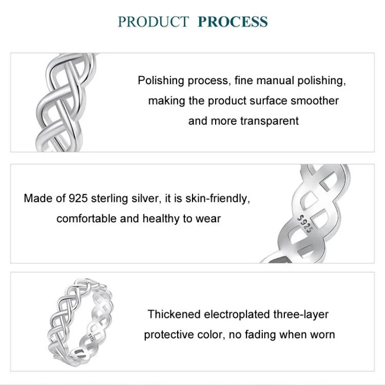 S925 Sterling Silver Platinum-plated Braided Hollow Ring(No.6) - Image 4