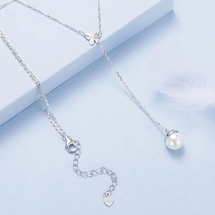 S925 Sterling Silver Platinum-plated Butterfly Shell Beads Elegant Necklace(BSN415) - Image 3