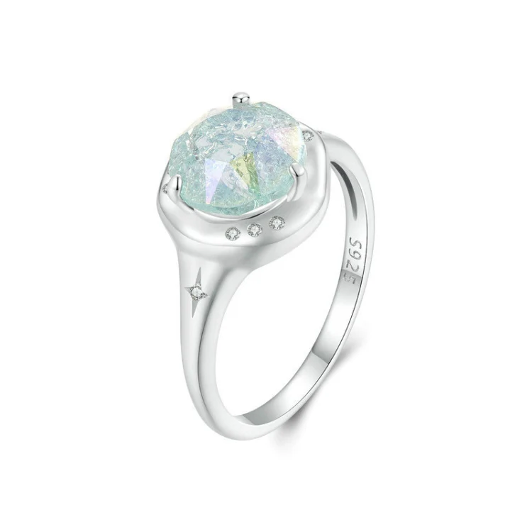 S925 Sterling Silver Platinum Plated Clear Dreamy Ice Zircon Ring(No.6)