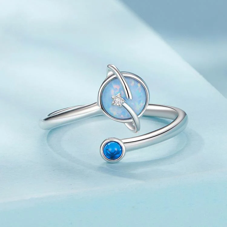 S925 Sterling Silver Platinum-Plated Fantasy Mysterious Planet Open Adjustable Ring(SCR1087-E) - Image 2