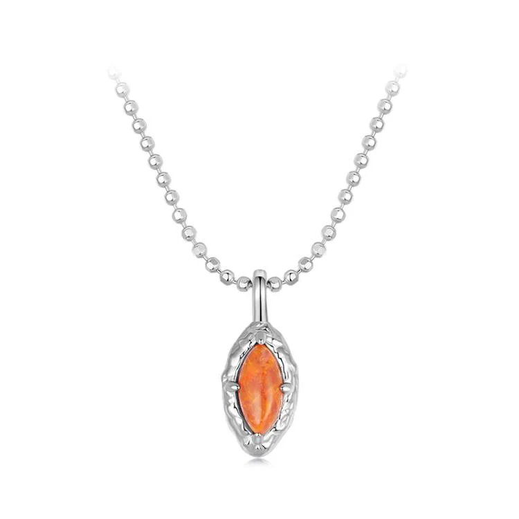 S925 Sterling Silver Platinum-plated Flame Opal Necklace Elegant Clavicle Chain(BSN413)