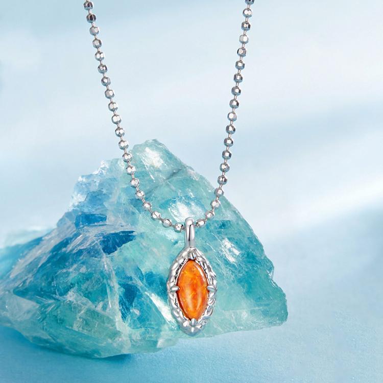 S925 Sterling Silver Platinum-plated Flame Opal Necklace Elegant Clavicle Chain(BSN413) - Image 3