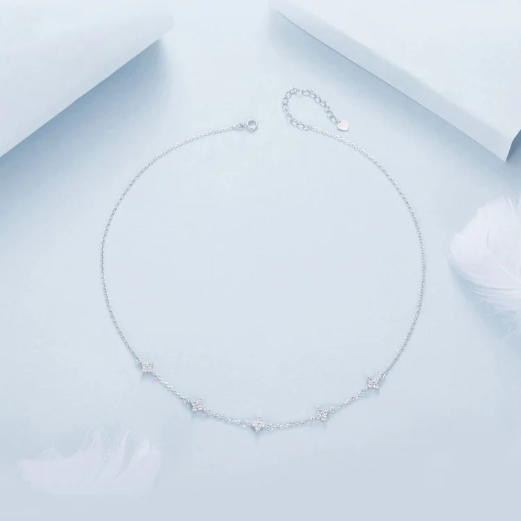 S925 Sterling Silver Platinum-plated Four-leaf Clover Star-shaped Clavicle Necklace(BSN394) - Image 2