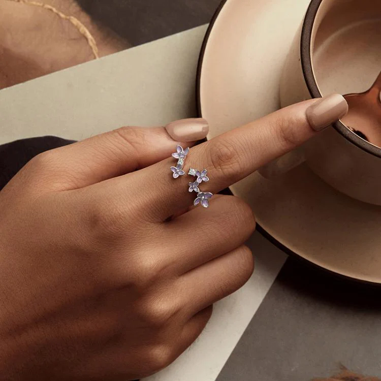 S925 Sterling Silver Platinum-Plated Lilac Open Adjustable Ring(SCR1083-E) - Image 6