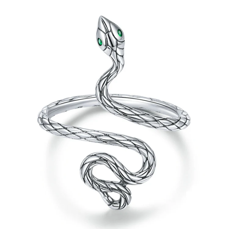 S925 Sterling Silver Platinum-plated Snake Rose Open Ring, Model: BSR199
