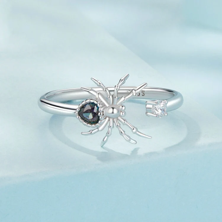 S925 Sterling Silver Platinum-plated Spider Adjustable Open Ring(SCR1071-E) - Image 2