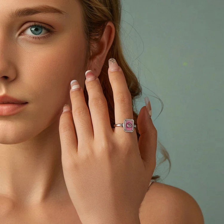 S925 Sterling Silver Square Open Ring Adjustable Retro Love Ring(SCR1067-E) - Image 6