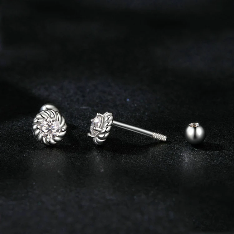 S925 Sterling Silver Threaded Round Moissanite Earrings(MSE053) - Image 3