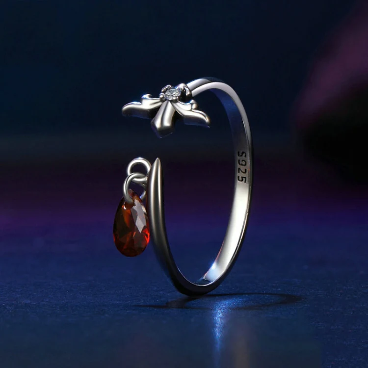 S925 Sterling Silver Water Drop Zircon Vintage Magic Sword Adjustable Open Ring(SCR1072-E) - Image 2