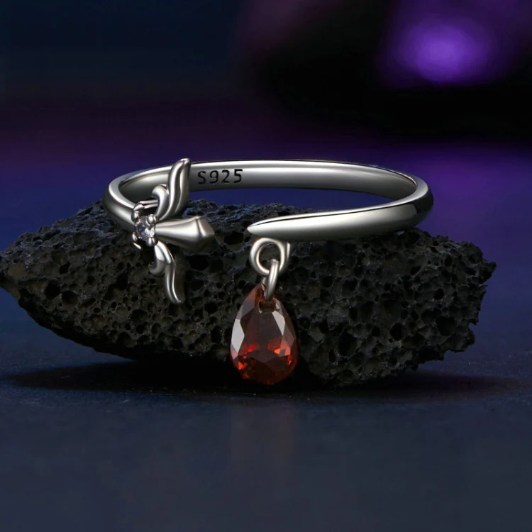 S925 Sterling Silver Water Drop Zircon Vintage Magic Sword Adjustable Open Ring(SCR1072-E) - Image 3