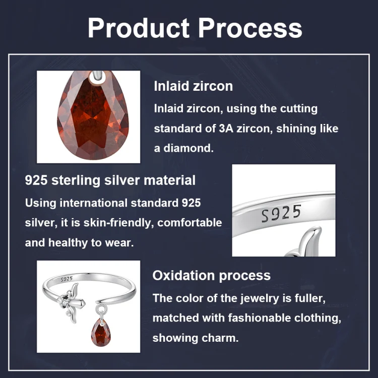 S925 Sterling Silver Water Drop Zircon Vintage Magic Sword Adjustable Open Ring(SCR1072-E) - Image 4