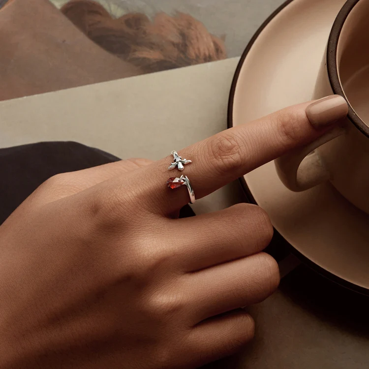S925 Sterling Silver Water Drop Zircon Vintage Magic Sword Adjustable Open Ring(SCR1072-E) - Image 5