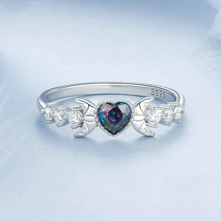 S925 Sterling Silver With Platinum-plated Vintage Heart-shaped Crescent Ring, Size: No.7 - Image 3