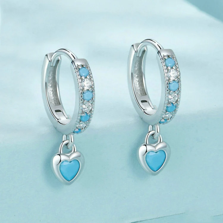 S925 White-plated Retro Heart-shaped Blue Turquoise Earrings(SCE1738) - Image 2