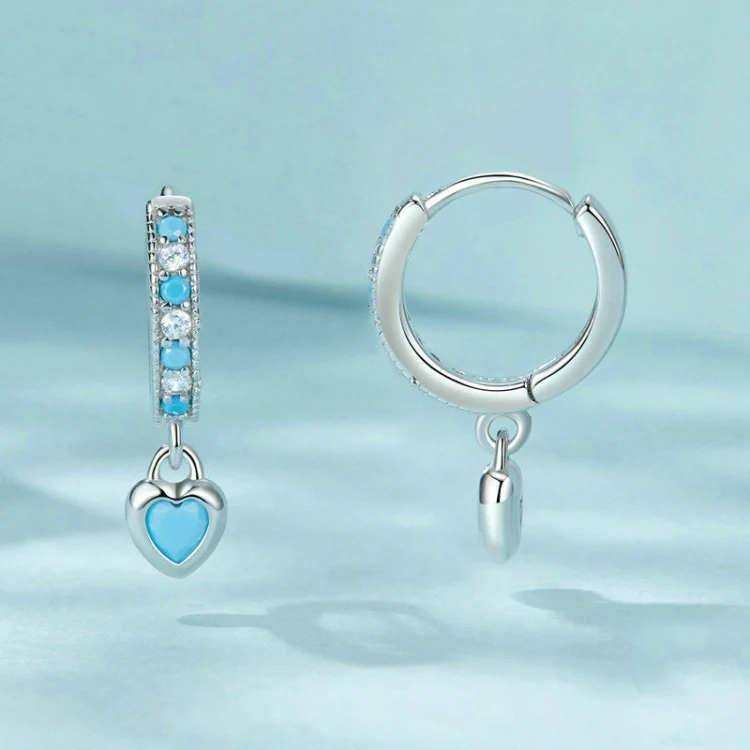 S925 White-plated Retro Heart-shaped Blue Turquoise Earrings(SCE1738) - Image 3