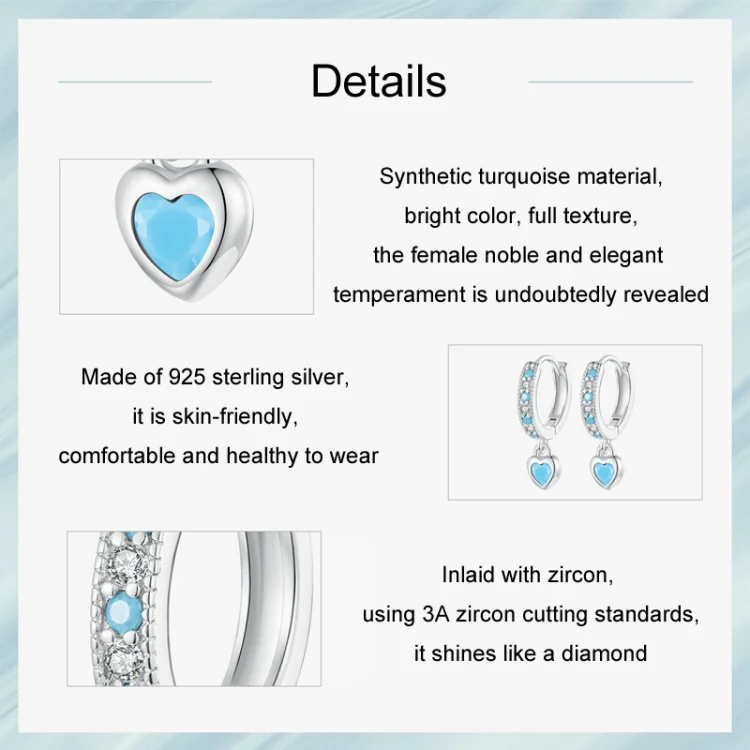 S925 White-plated Retro Heart-shaped Blue Turquoise Earrings(SCE1738) - Image 5