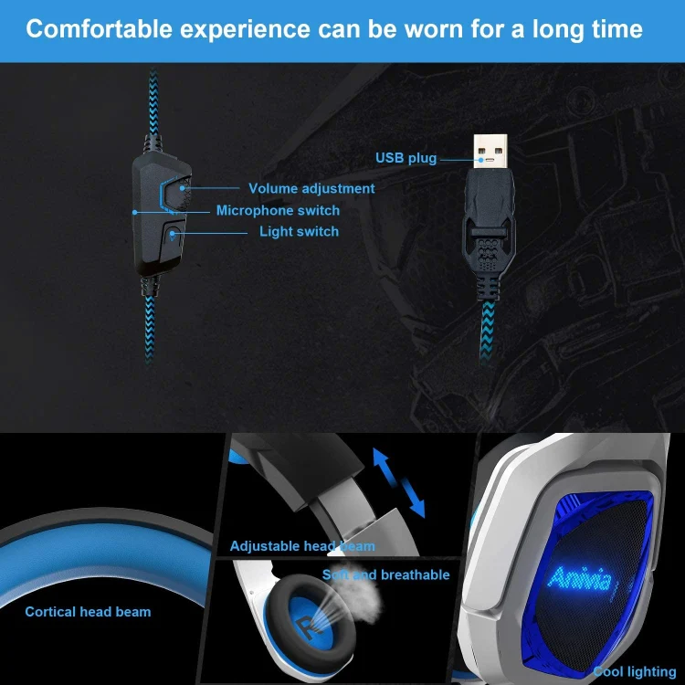 SADES MH901 7.1 Channel USB Adjustable Gaming Headset with Microphone(Blue White) - Image 7