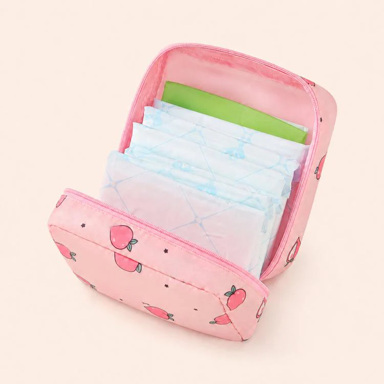 Sanitary Pad Storage Bag Portable Menstrual Cup Pouch Waterproof Period First Period Bags With Zipper(Pink Peach)