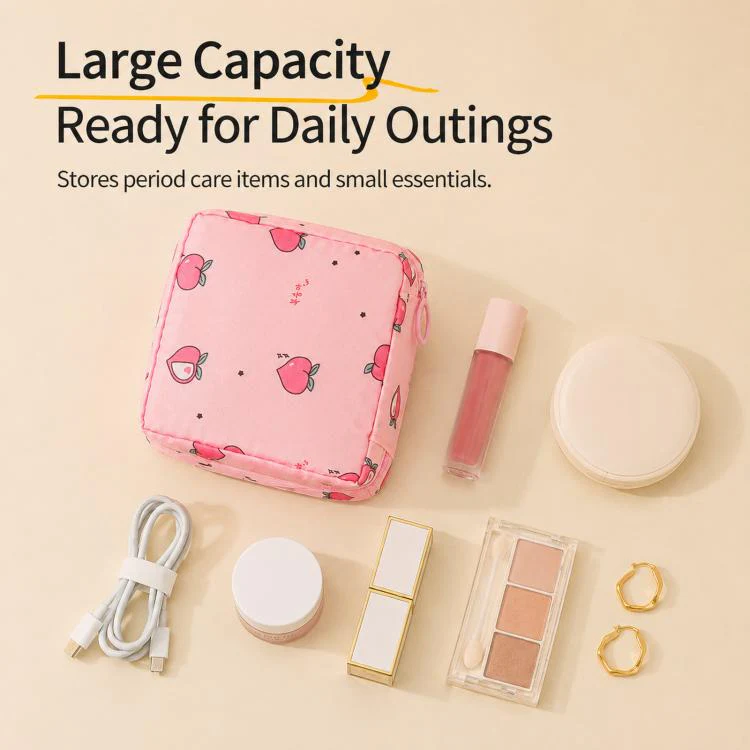 Sanitary Pad Storage Bag Portable Menstrual Cup Pouch Waterproof Period First Period Bags With Zipper(Pink Peach) - Image 2