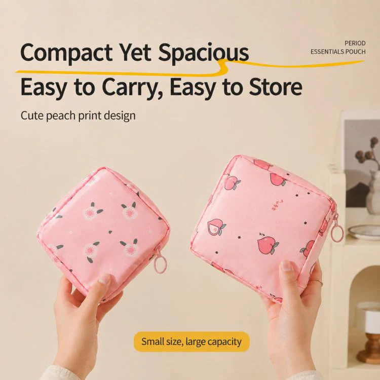 Sanitary Pad Storage Bag Portable Menstrual Cup Pouch Waterproof Period First Period Bags With Zipper(Pink Peach) - Image 4