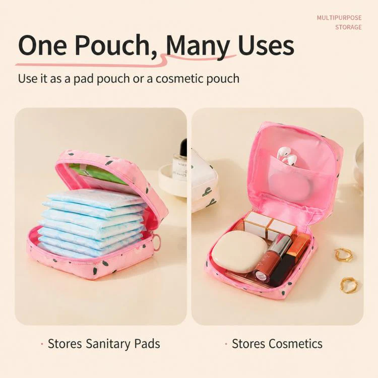 Sanitary Pad Storage Bag Portable Menstrual Cup Pouch Waterproof Period First Period Bags With Zipper(Pink Peach) - Image 6
