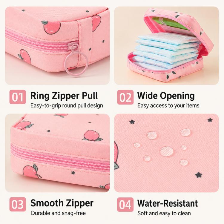 Sanitary Pad Storage Bag Portable Menstrual Cup Pouch Waterproof Period First Period Bags With Zipper(Pink Peach) - Image 9
