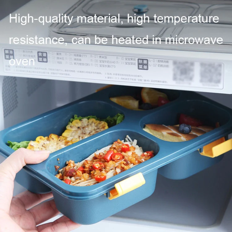 Sealed Compartment Microwave Plastic Lunch Box Portable Student Lunch Plate, Specification: 1.3L (Blue) - Image 4
