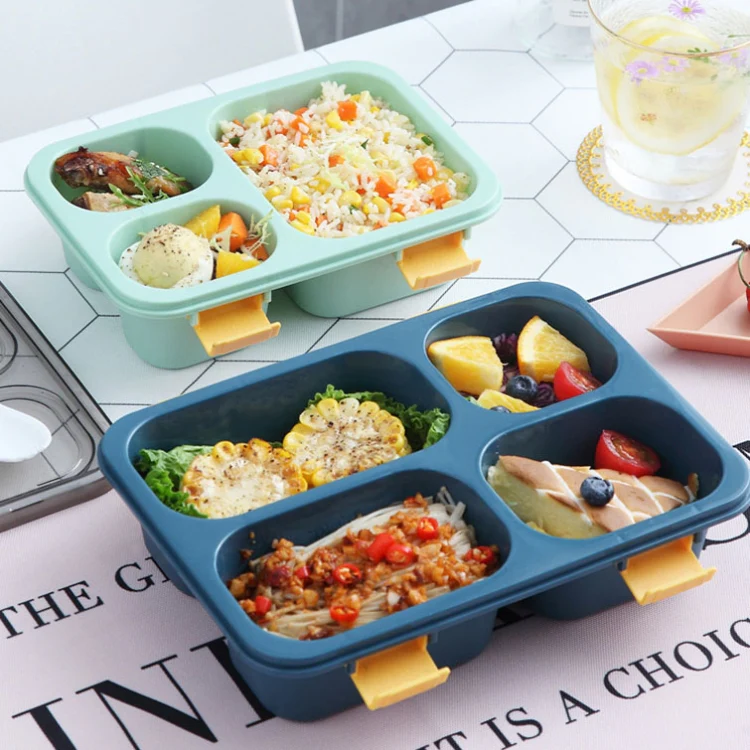 Sealed Compartment Microwave Plastic Lunch Box Portable Student Lunch Plate, Specification: 1.3L (Blue) - Image 6