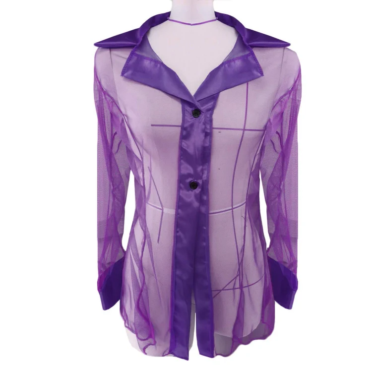 See-through Mesh Cardigan Shirt Pajamas Sexy Underwear For Women, Size: M(Purple) - Image 2