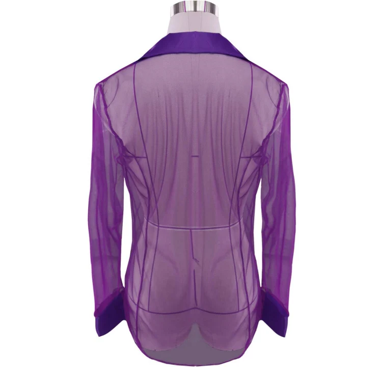 See-through Mesh Cardigan Shirt Pajamas Sexy Underwear For Women, Size: XL(Purple) - Image 3