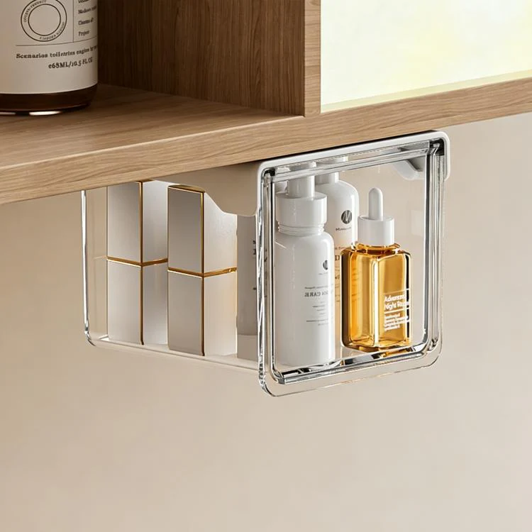 Self Adhesive Transparent Pull-Out Drawer Style Storage Box, Size:10x10x8.5cm