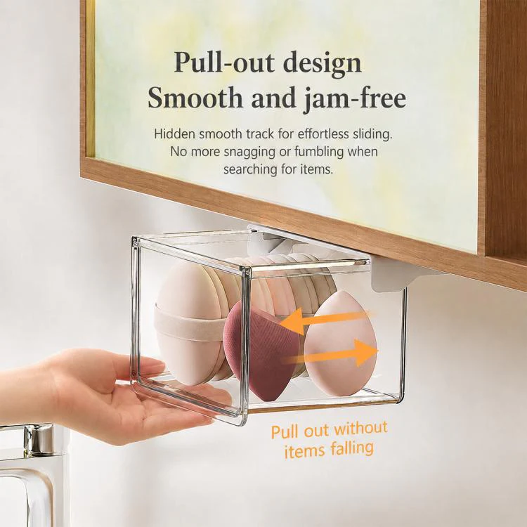 Self Adhesive Transparent Pull-Out Drawer Style Storage Box, Size:10x10x8.5cm - Image 6