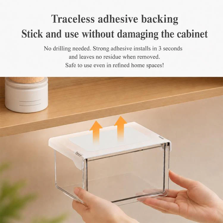 Self Adhesive Transparent Pull-Out Drawer Style Storage Box, Size:15x10x8.5cm - Image 7
