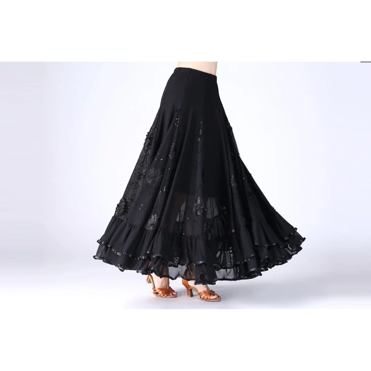 Sequin Flower Swing Modern Dance Skirt (Color:Black Size:Free Size) - Image 2