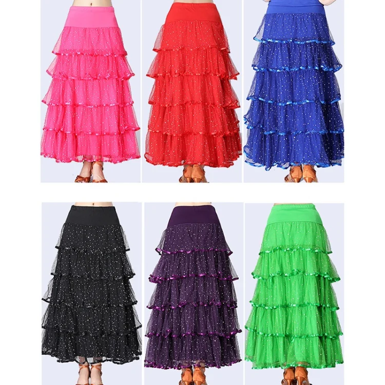 Sequin Swing Modern Dance Long Skirt Competition Costume (Color:Purple Size:Free Size) - Image 4