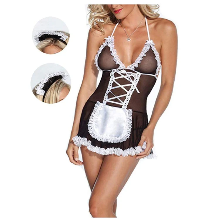 Sexy Maid Suspender Skirt Sexy Lingerie Uniform Seductive Nightgown, Size: XXL(Black) - Image 2