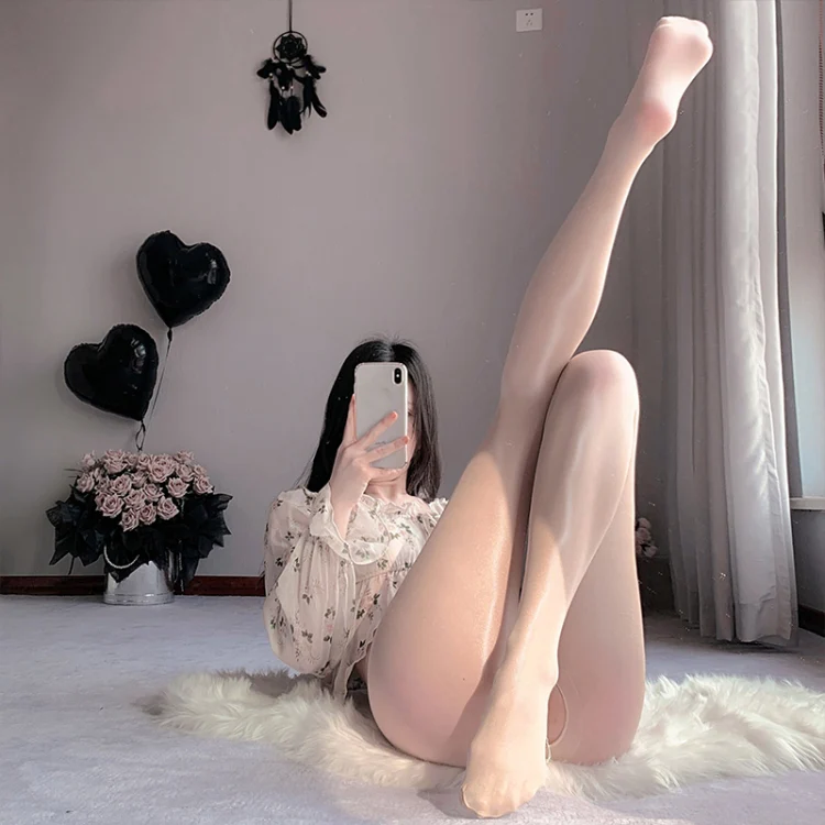 Sexy Open Crotch Oily Pantyhose Women Erotic Underwear Cos Stocking High Tights Shiny Stockings, Size: Average(White)