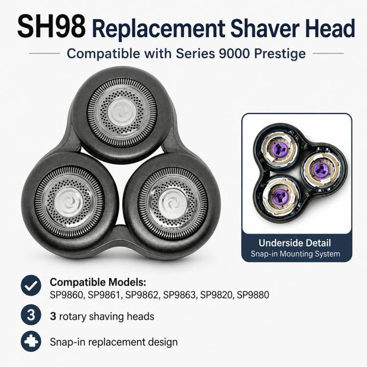 SH98 Replacement Shaver Head For Philips Norelco Series 9000 Prestige, Compatible With SP9860, SP9861, SP9862, SP9863, SP9820, SP9880(Black) - Image 4