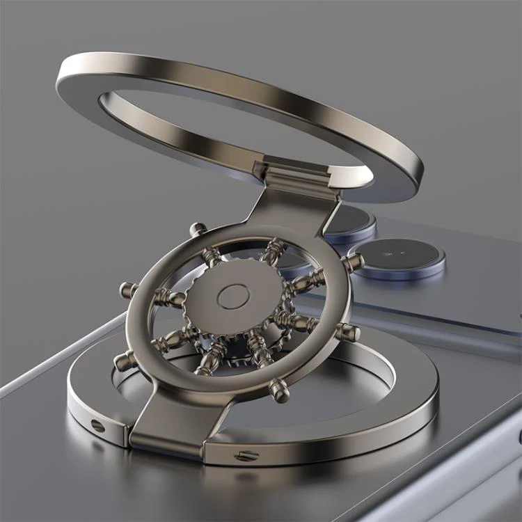 Ship Wheel Gyro Spinner 360-degree Rotating Foldable Double-Sided Magnetic Phone Holder(Gunmetal)